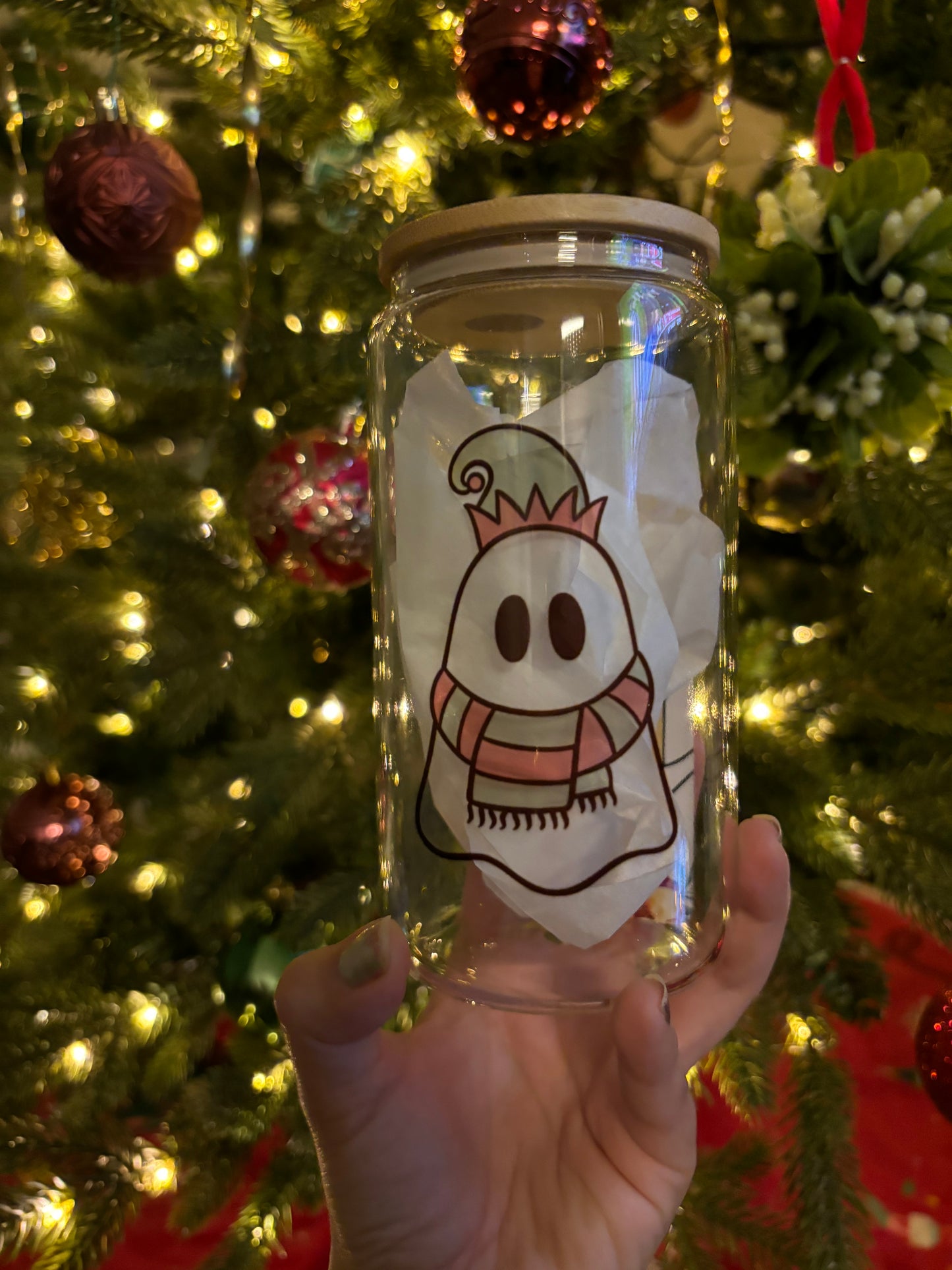 16oz Christmas ghost with scarf