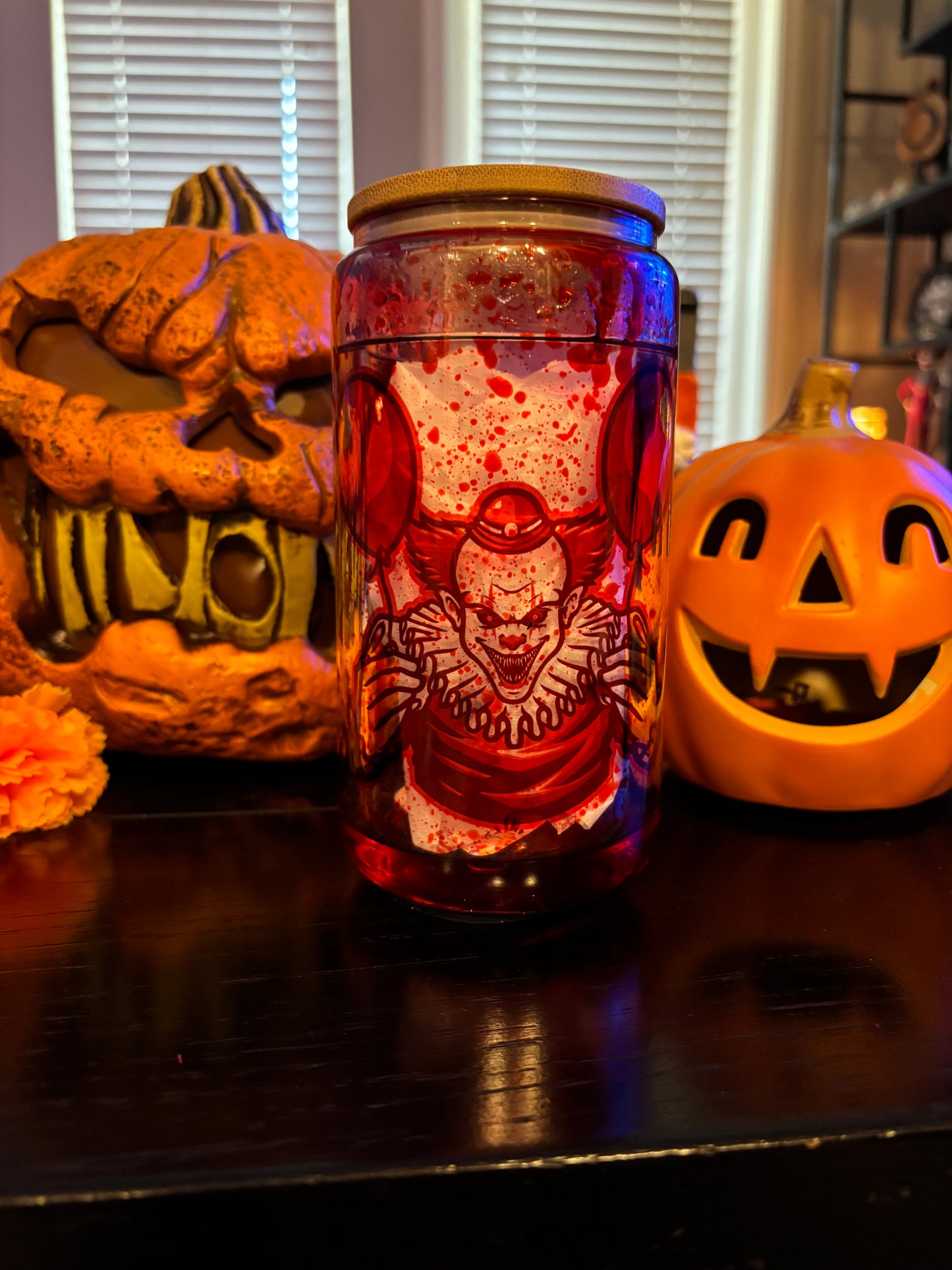 16.0oz Fake Blood Drinking Glass (Clown and Bloody hands)