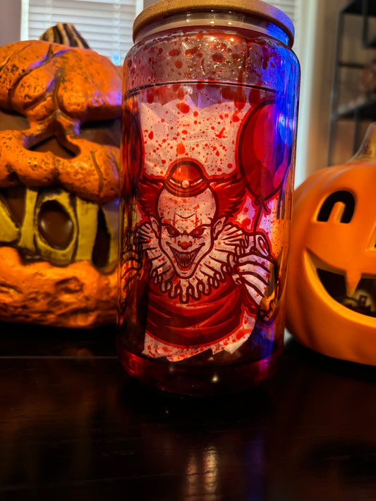 16.0oz Fake Blood Drinking Glass (Clown and Bloody hands)