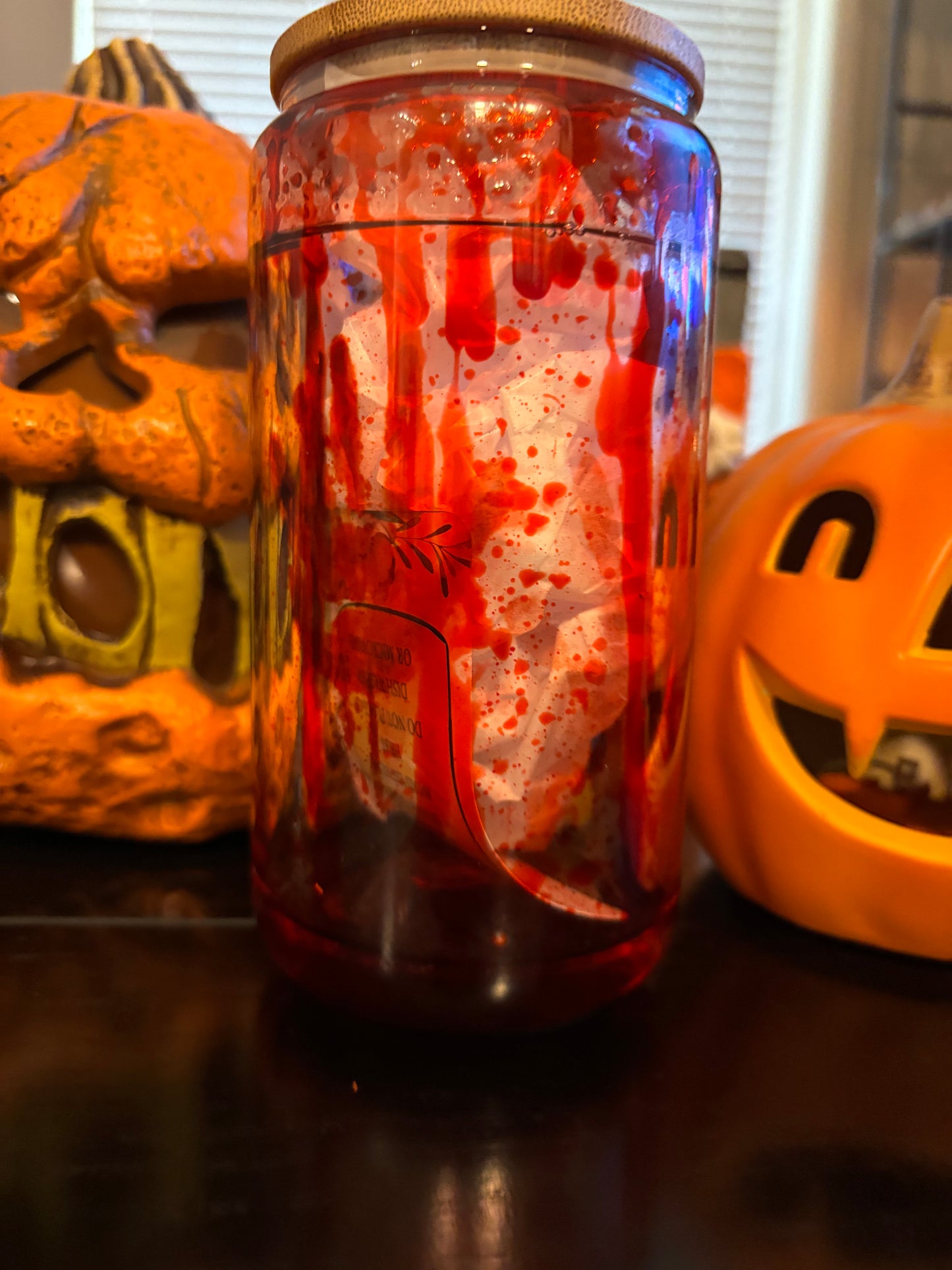16.0oz Fake Blood Drinking Glass (Clown and Bloody hands)