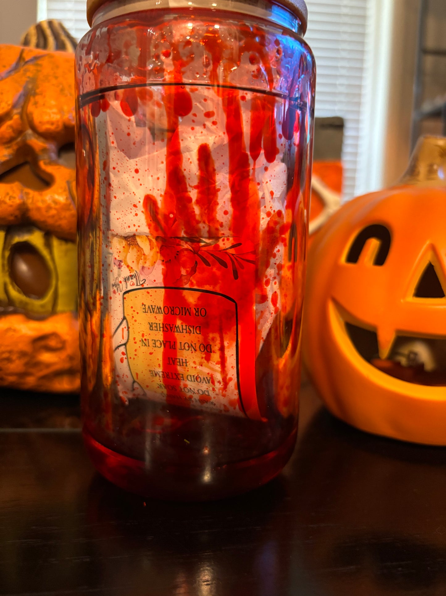 16.0oz Fake Blood Drinking Glass (Clown and Bloody hands)