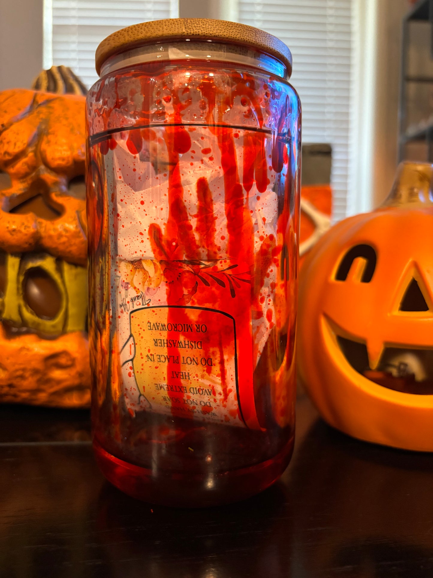 16.0oz Fake Blood Drinking Glass (Clown and Bloody hands)
