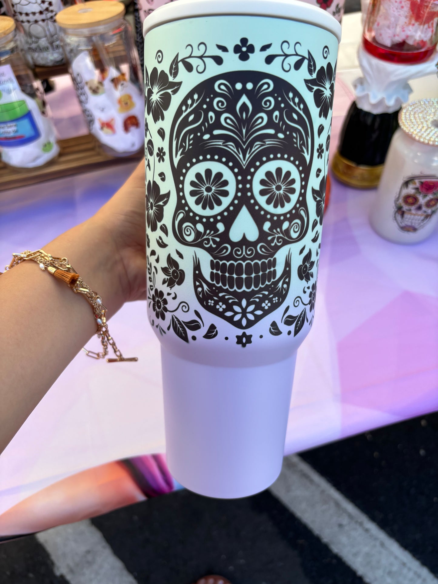 40.0 oz calavera double-walled stainless steel tumbler