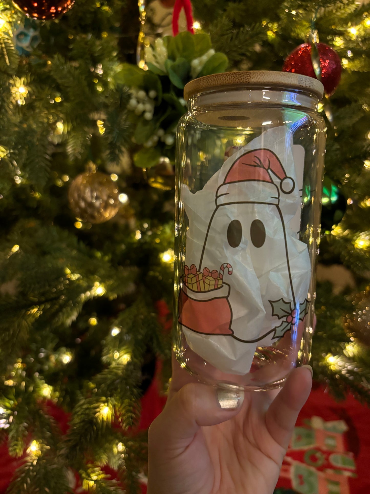 16oz Christmas ghost with rhinestone