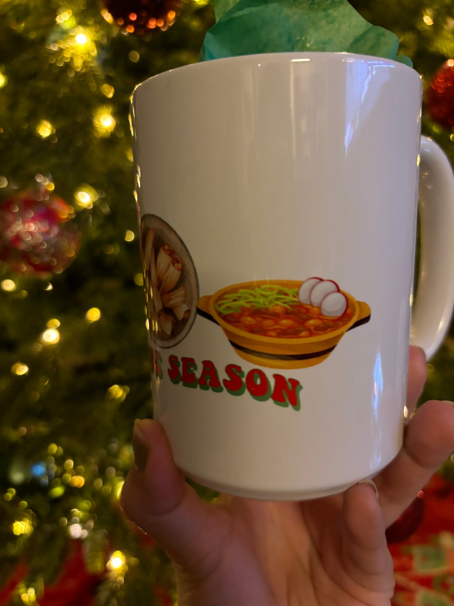 12oz Latino Christmas inspired mug ( Tamales, Posole and chocolate )