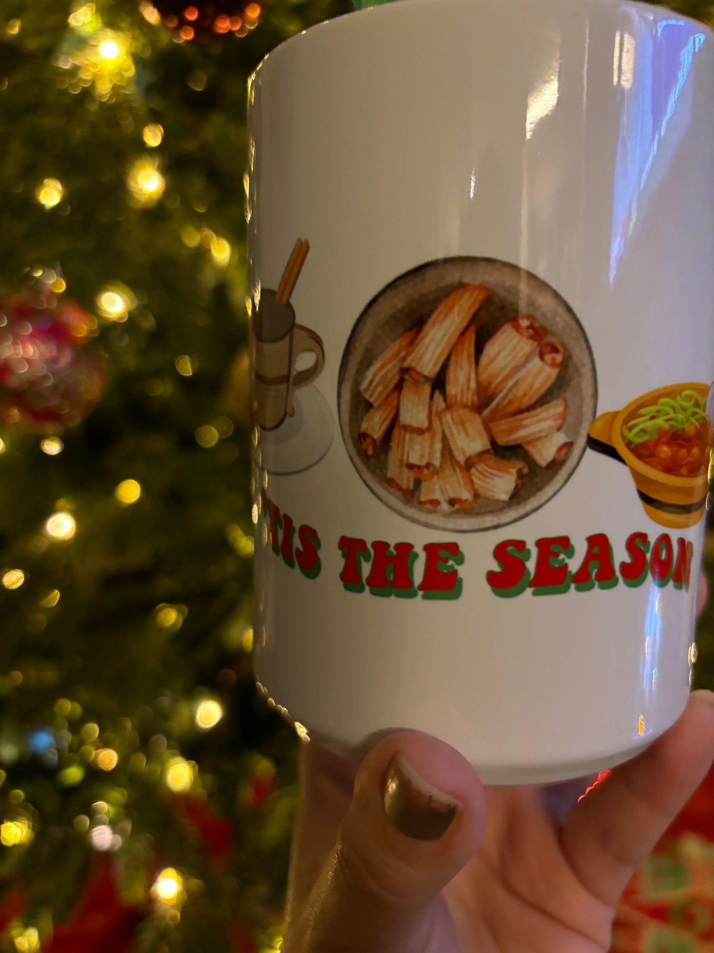 12oz Latino Christmas inspired mug ( Tamales, Posole and chocolate )