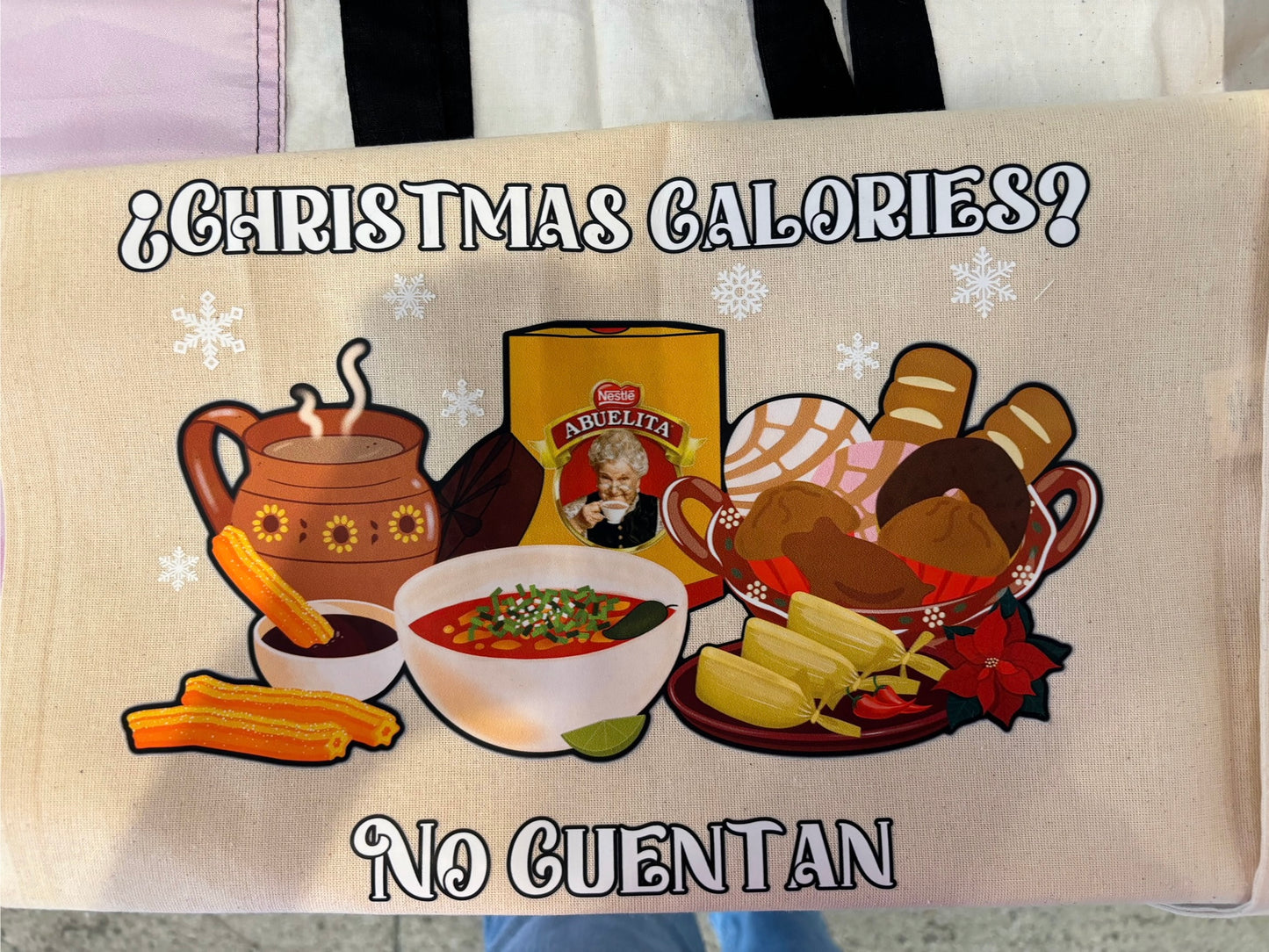 100% cotton canvas tote bag Christmas Calories No Cuentan