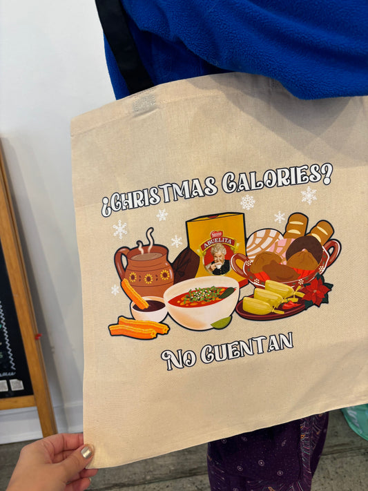 100% cotton canvas tote bag Christmas Calories No Cuentan